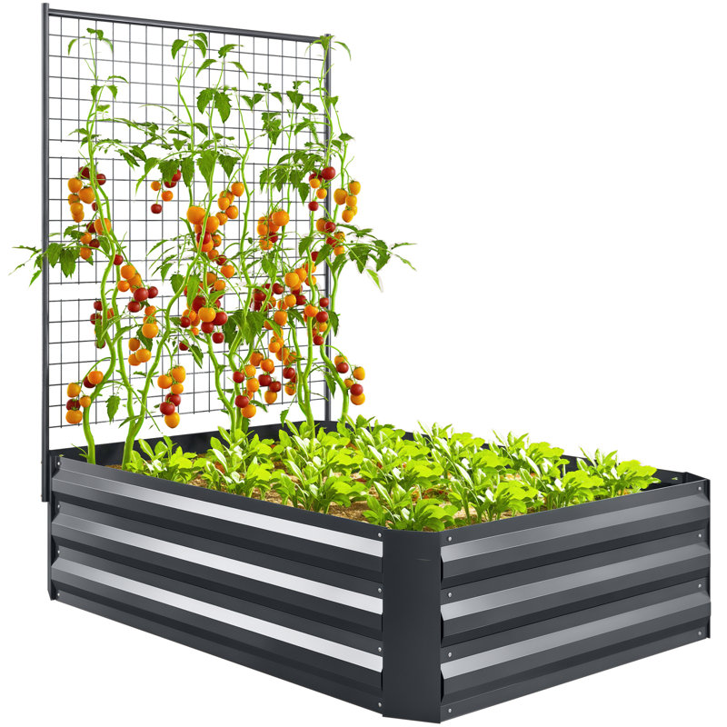 Lit de jardin surélevé galvanisé avec treillis, fond ouvert, gris foncé