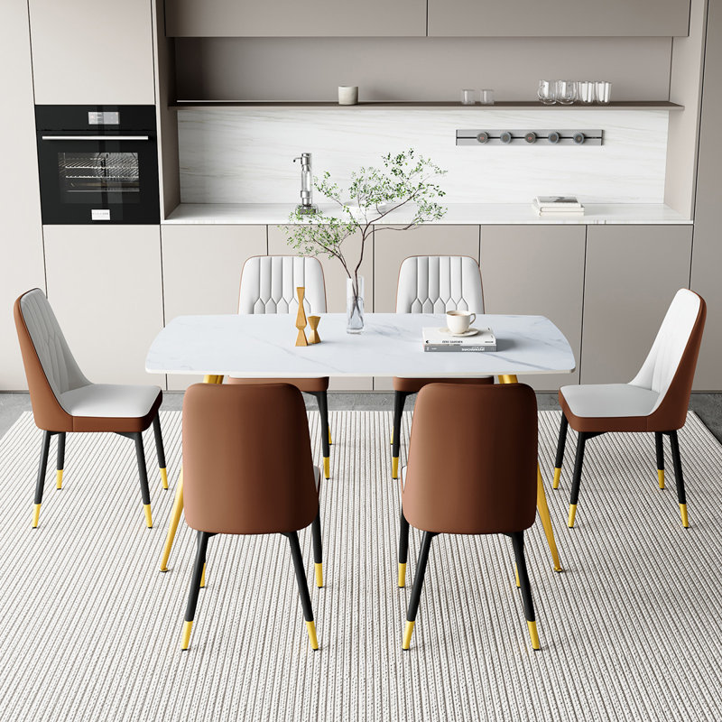 Ensemble repas en marbre, Or, Gris clair / Brun, 7