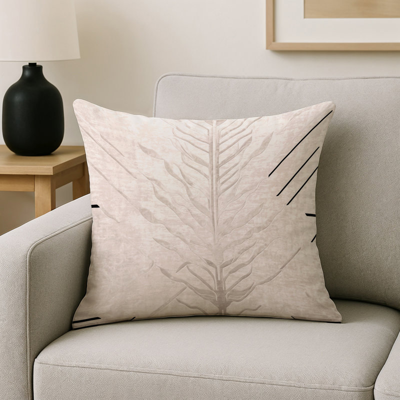 Coussin décoratif intérieur et extérieur Modern, Beige abstrait 5, Carré 18 po