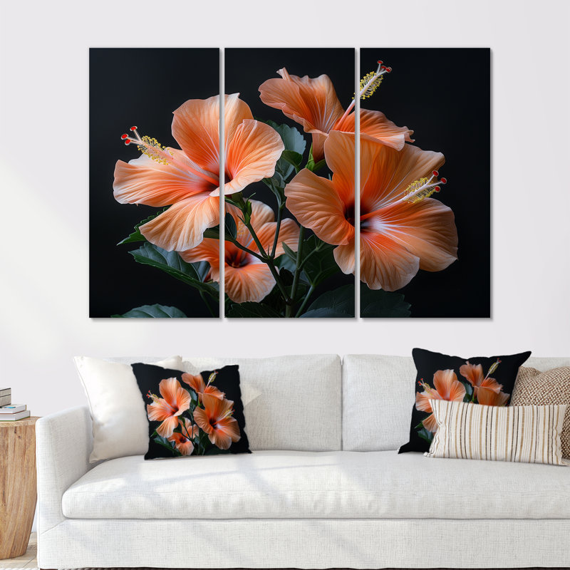 Hibiscus rose et noir, Métal métal, H 28 po x l 36 po x P 1 po