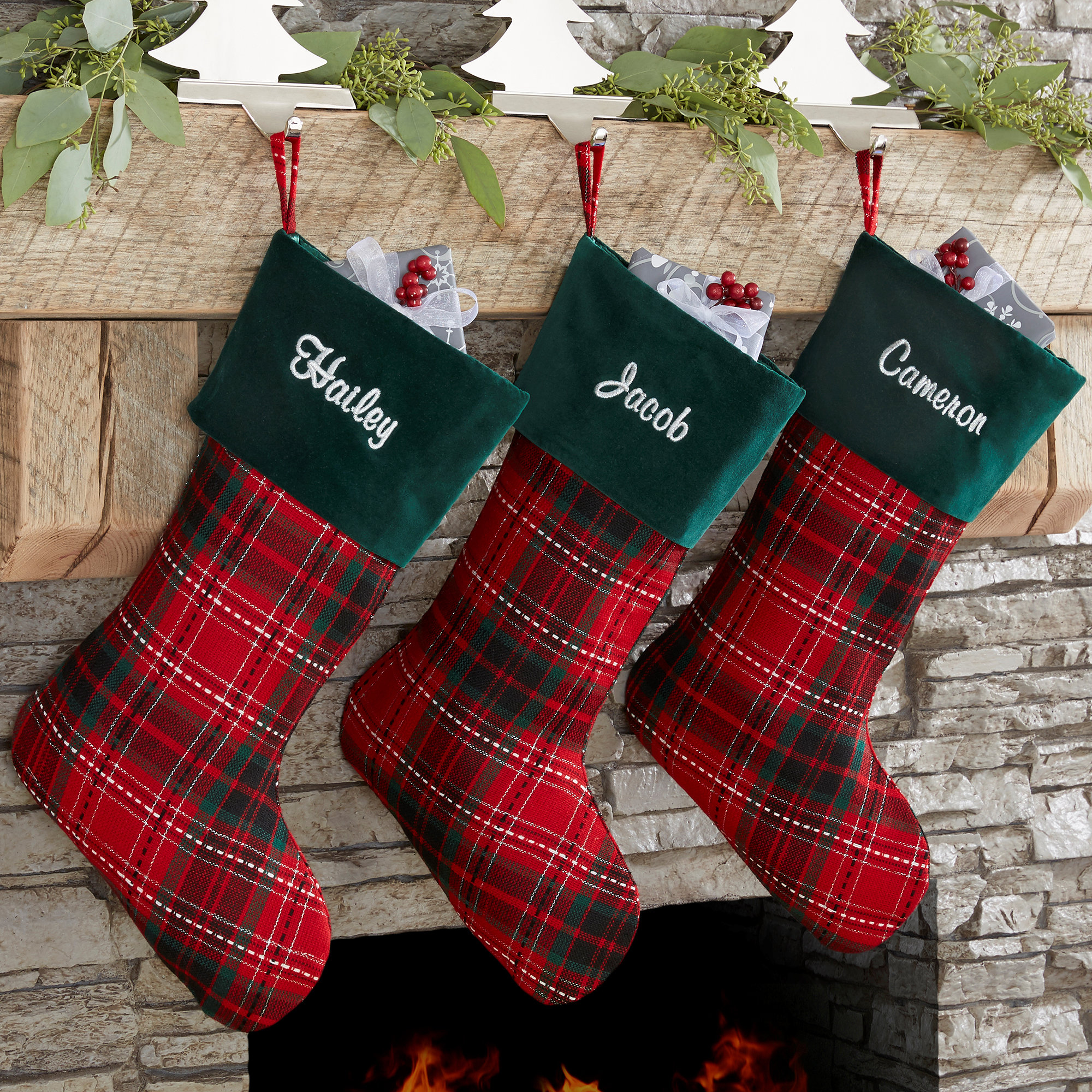 Personalization Mall Holiday Plaid Personalized Stockings & Reviews | Wayfair