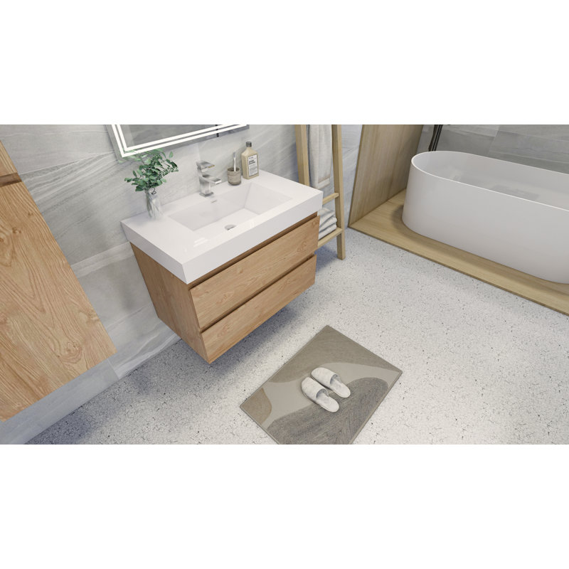 Mitul 35.5'' Single Bathroom Vanity with Acrylic Top, English Oak