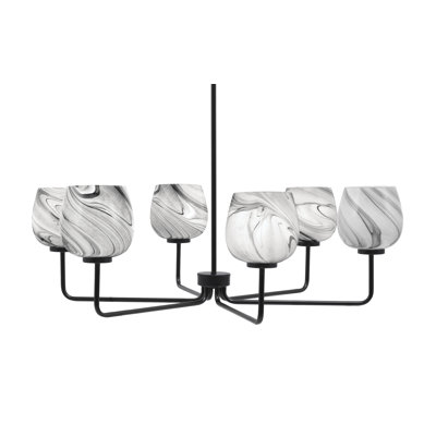 Amarmula 6 Light Chandelier, Matte Black Finish, 6" Onyx Swirl Glass