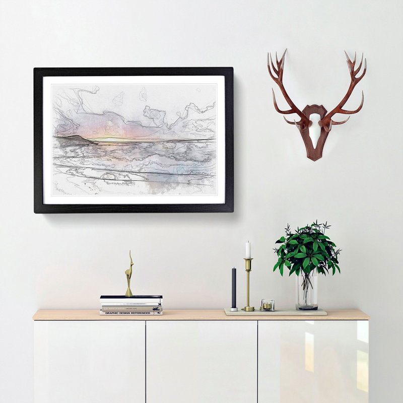 Pacific Coast Sunset - Picture Frame Graphic Art Print, 45cm H x 63cm W x 2cm D, Black Framed