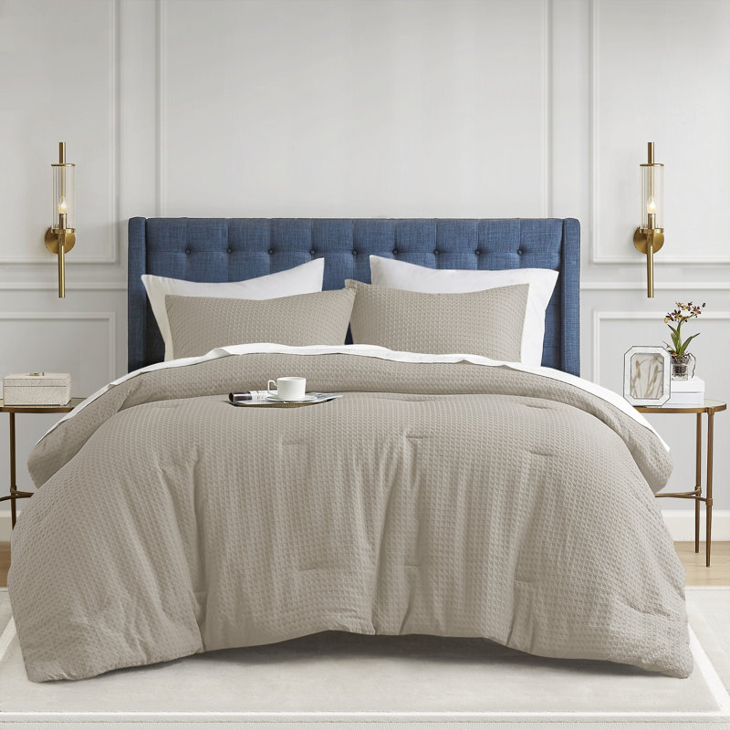 Ensemble d'édredon douillet texturé Mina Waffle Weave, Édredon simple / simple TG + 1 taie décorative s, Neutre