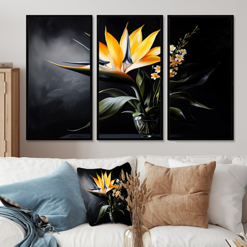 Fleurs tropicales, oiseaux du paradis II, ensemble de reproductions d'art mural, H 28 po x l 36 po, Noir