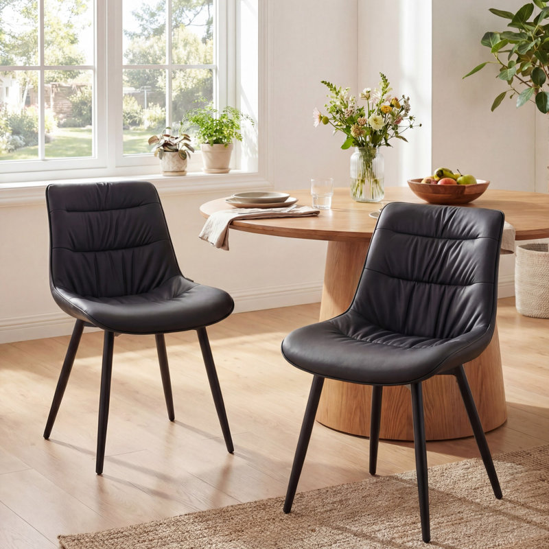 Emsley Faux Leather Upholstered Dining Chair Armless Side Chair with Metal Legs, Black