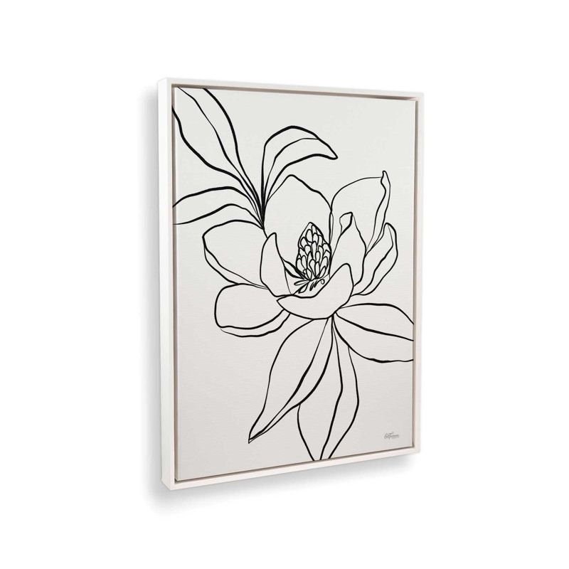 Dessin au trait Magnolia Bloom par Cat Thurman Designs, reproduction d'art, L 36 x H 48, Blanc, Framed Canvas