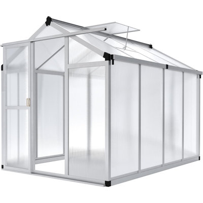 Serre de 180 x 240 cm, solarium en aluminium et polycarbonate robustes, grande serre en aluminium à montage facile avec portes coulissantes de qualité commerciale pour une croissance toute l'année (cadre vert)