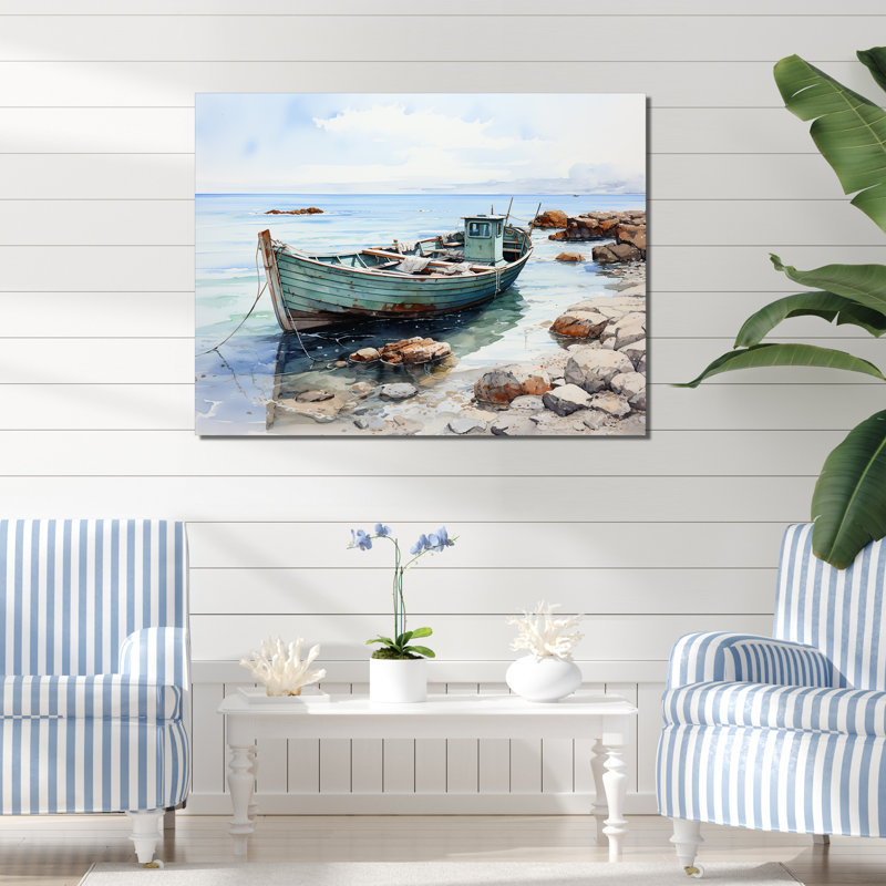 «Fishing Boat At The Beach I», reproduction sur toile, H 12 po x l 20 po x P 1 po, Toile tendue