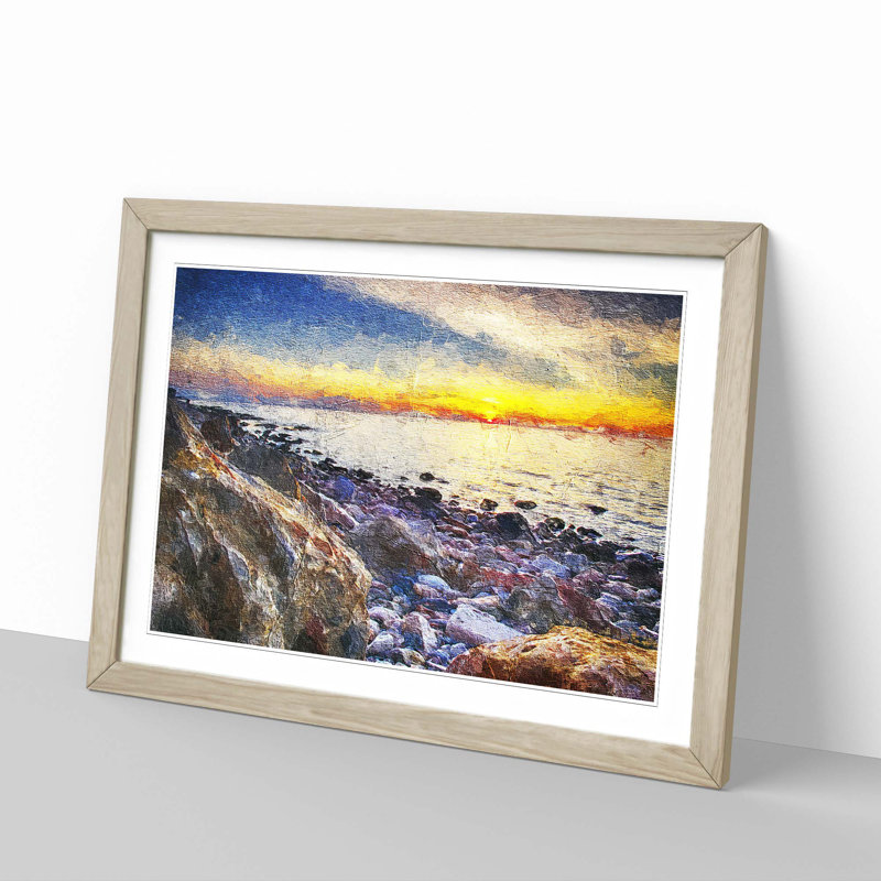 Ocean View in Murcia Spain in Abstract - Picture Frame Painting Print, Oak Framed, 36cm H x 48cm W x 2cm D