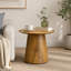 Table basse ronde en panneau de fibres à densité moyenne avec surface autocollante au fini grain de bois naturel