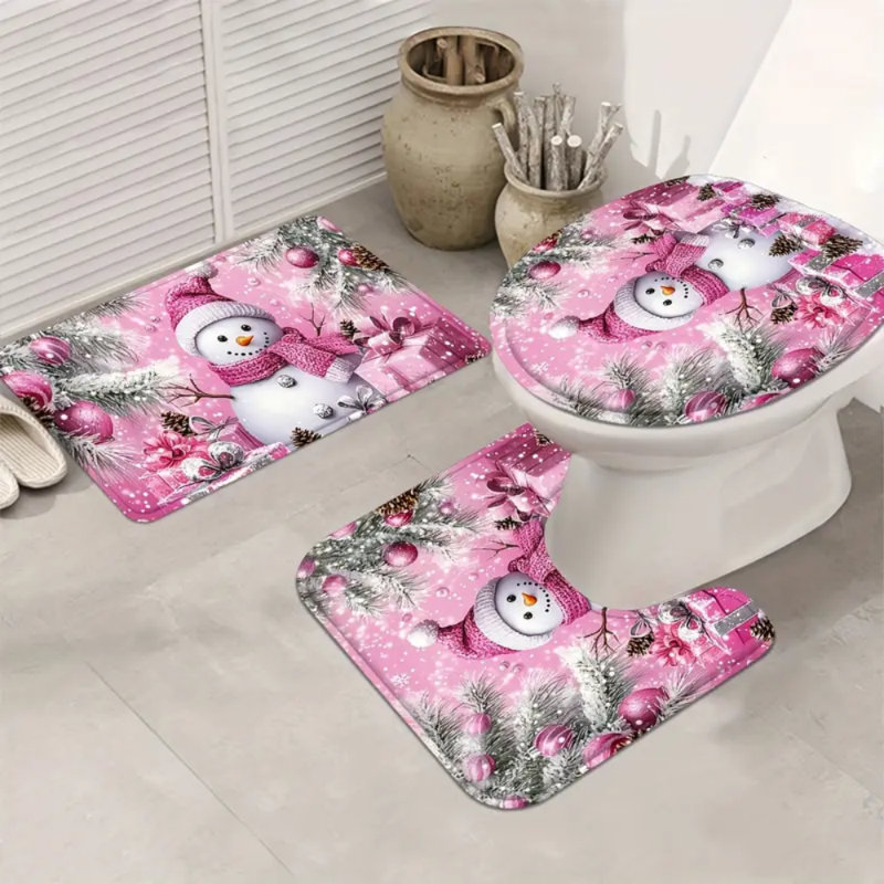 Ensemble de rideau de douche 4 pièces Snowman Family