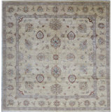 Hand-Knotted High-Quality Beige and Brown Square Area Rug