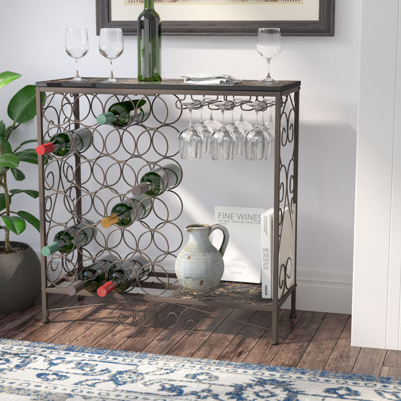 Dorsie Freestanding Wine Rack Table, Liquor Bar Cabinet with Wine Storage - Holds 24 Bottles and Glasses Holder