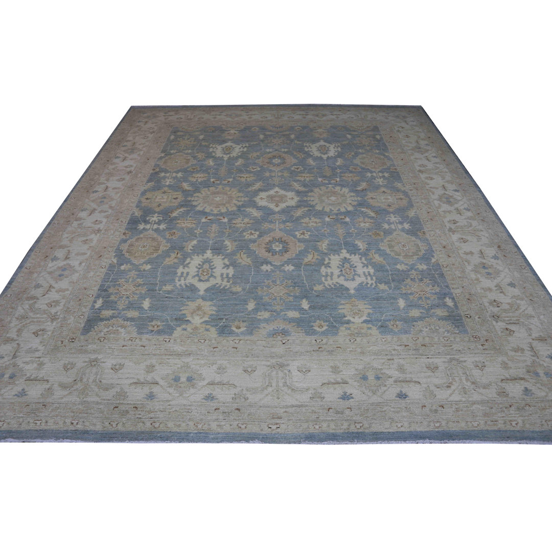 Handgefertigter Teppich Aizhan aus Wolle in Beige/Blau