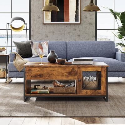 41.7"" Lift Top Coffee Table With Storage Cabinet, Hidden Compartment & Soft-Close Mechanism, Rustic Brown Wood Center Table For Living Room -  One Allium Way®, 490FF86061954C0AA9114AA2E476C450