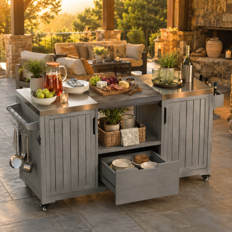Chariot de cuisine mobile pour la cour arrière avec surfaces de préparation et rangement pour armoire, Blue