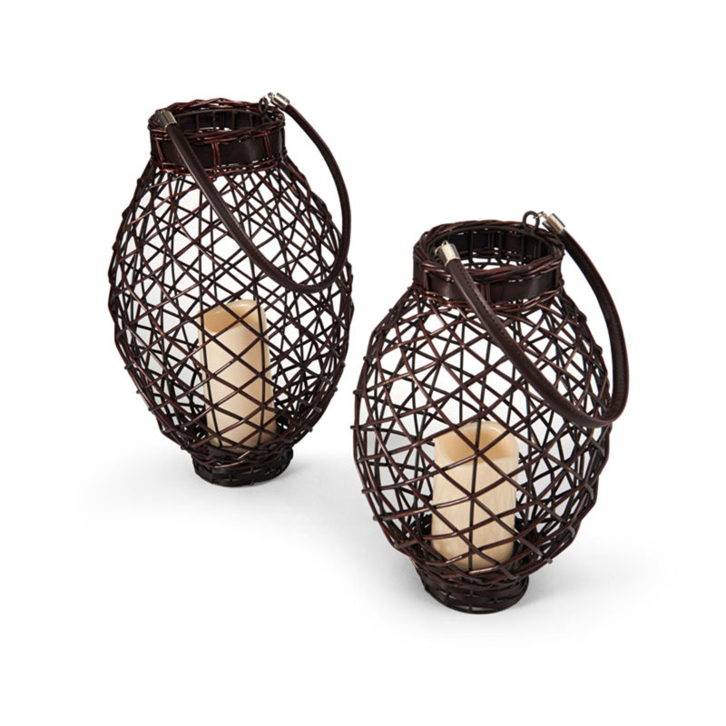 Elements 2 Piece Rattan Tabletop Lantern Set with Candle Included