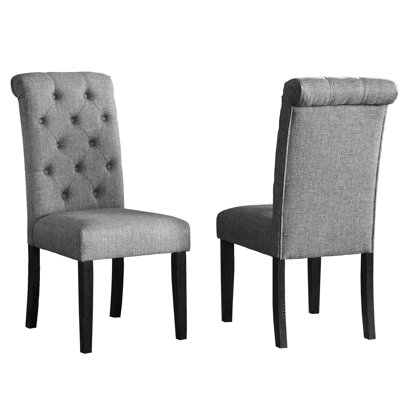 Of 2 Solid Wood Dining Chairs, Gray - High Back, Soft Upholstery Seat