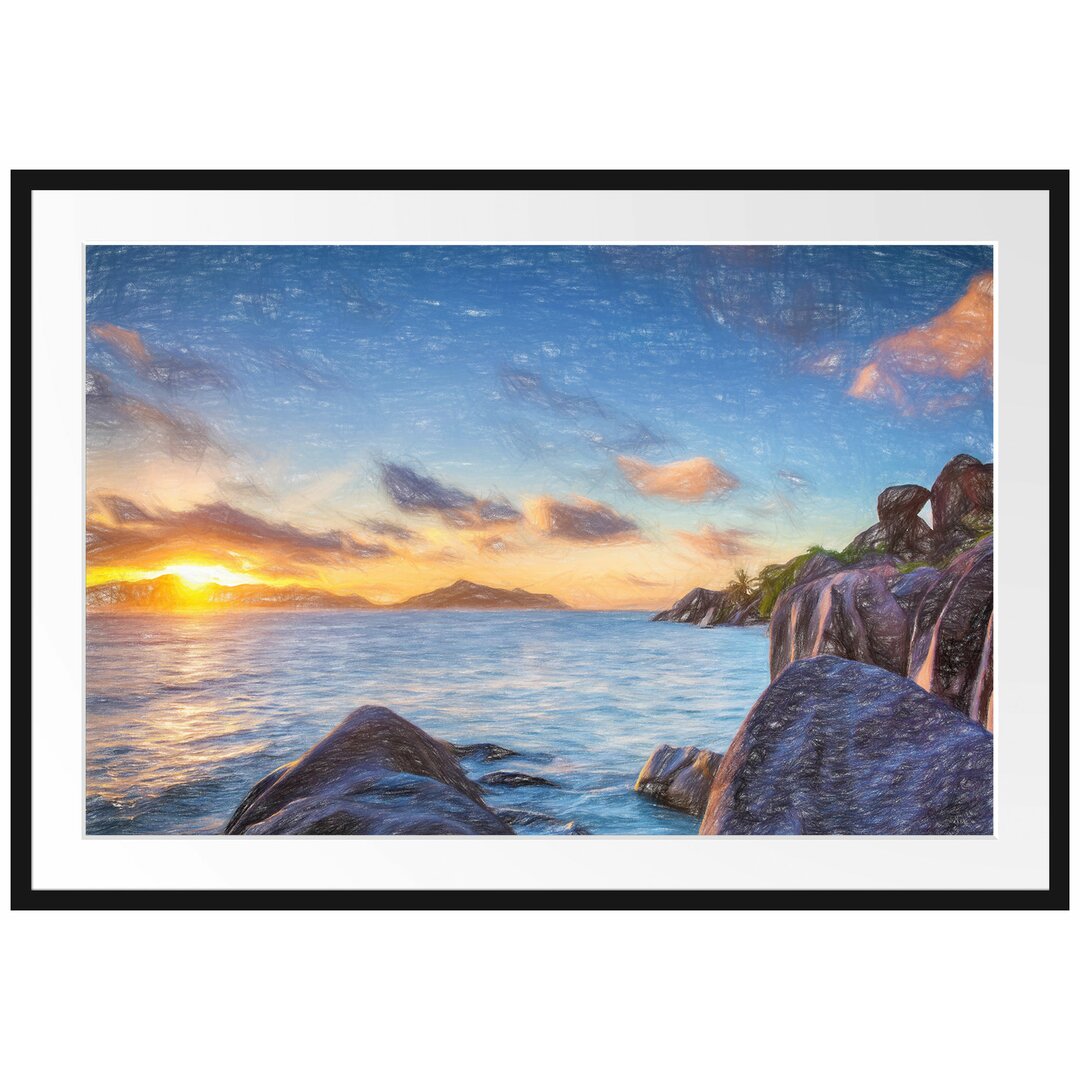 Gerahmtes Poster Sonnenuntergang Seychellen