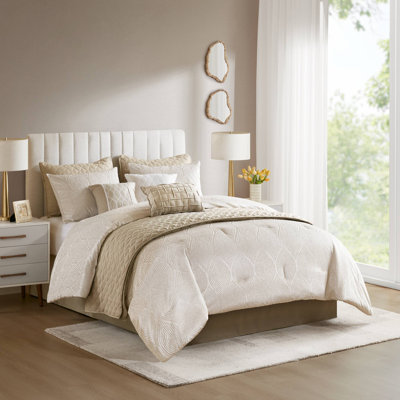 Ensemble de literie pour grand lit élégant, en polyester champagne avec style jacquard pour le confort de la maison