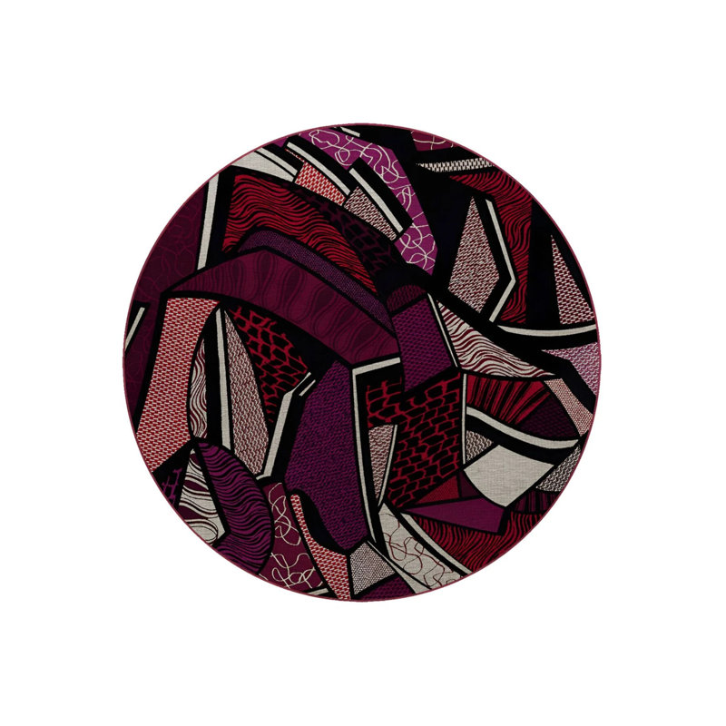 Purple Red Themed Multicolored Mixed Shape Patterned Modern Woven Base Round Decorative Carpet, Round 2'8"