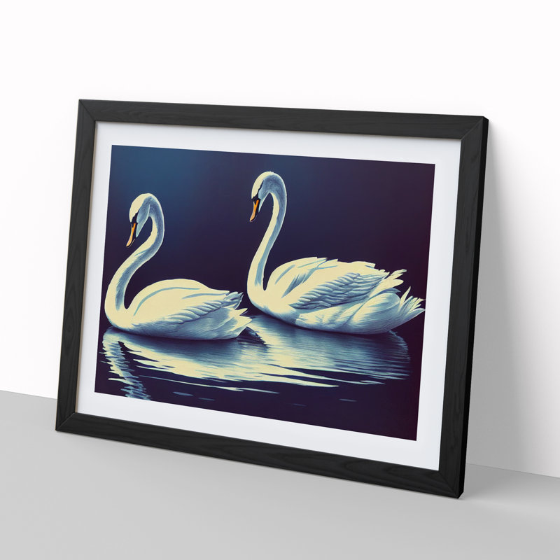Two Swans - Single Picture Frame Print, Black Framed, 34cm H x 46cm W x 2cm D