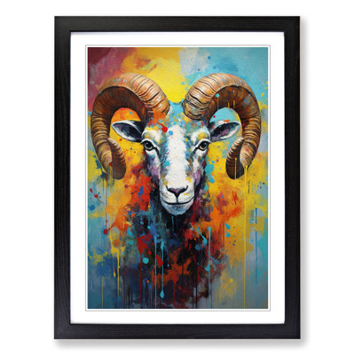 Ram Sheep Expressionism No.2 - Single Picture Frame Print on Wood