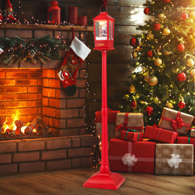 Lampadaire de Noël 61 pouces avec lanterne boule de neige amovible - rouge