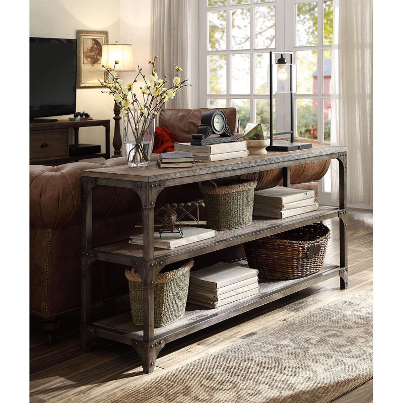 Console Gorden en chêne vieilli et argent antique
