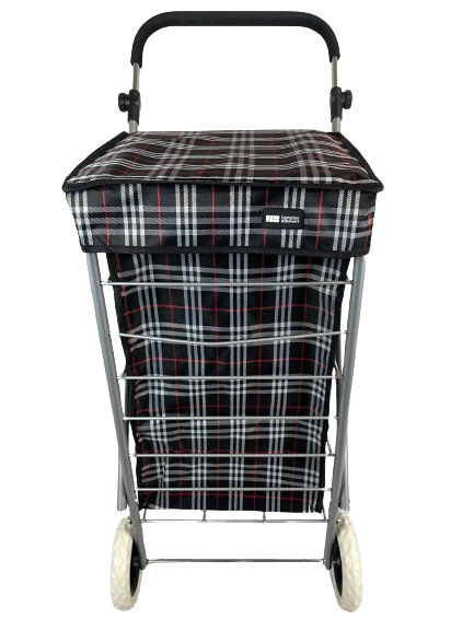 4 WHEEL SHOPPING TROLLEY - RED TARTAN, Black 
