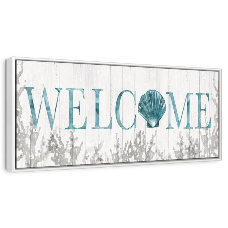 Plaque murale «Welcome Shell», 43 po x 15 po, Cadre flottant blanc