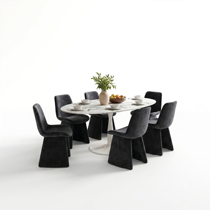 Ensemble de table de salle à manger ovale 59 po avec 6 chaises rembourrées Theodore, Black