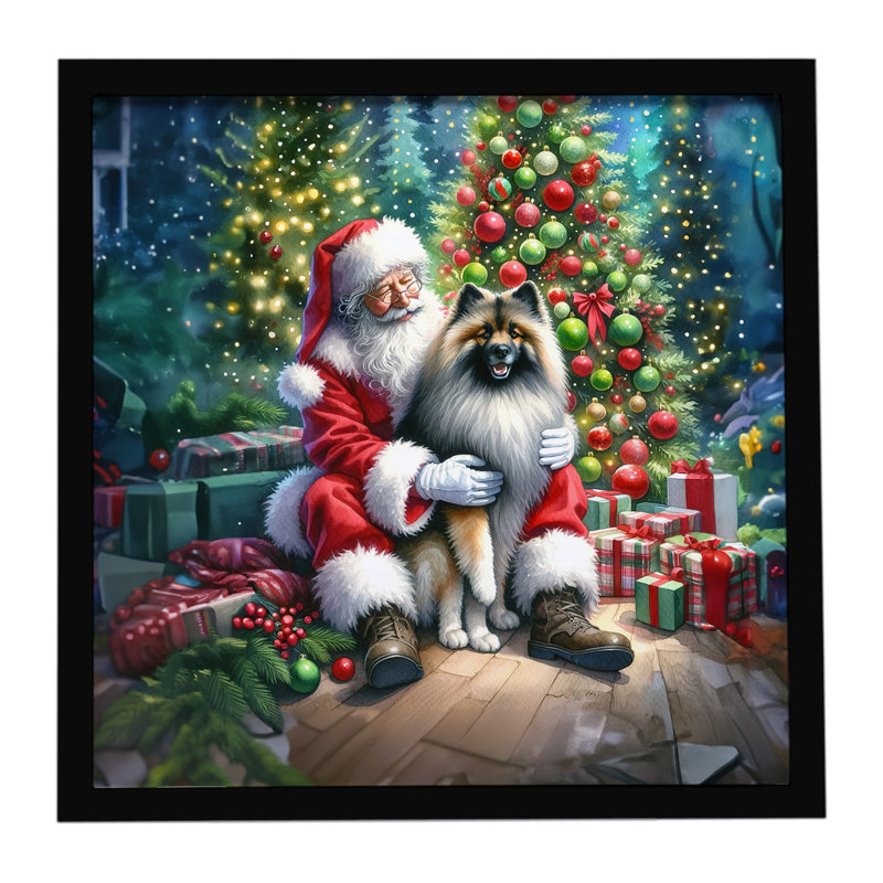 Keeshond and Santa Claus Framed Metal Print