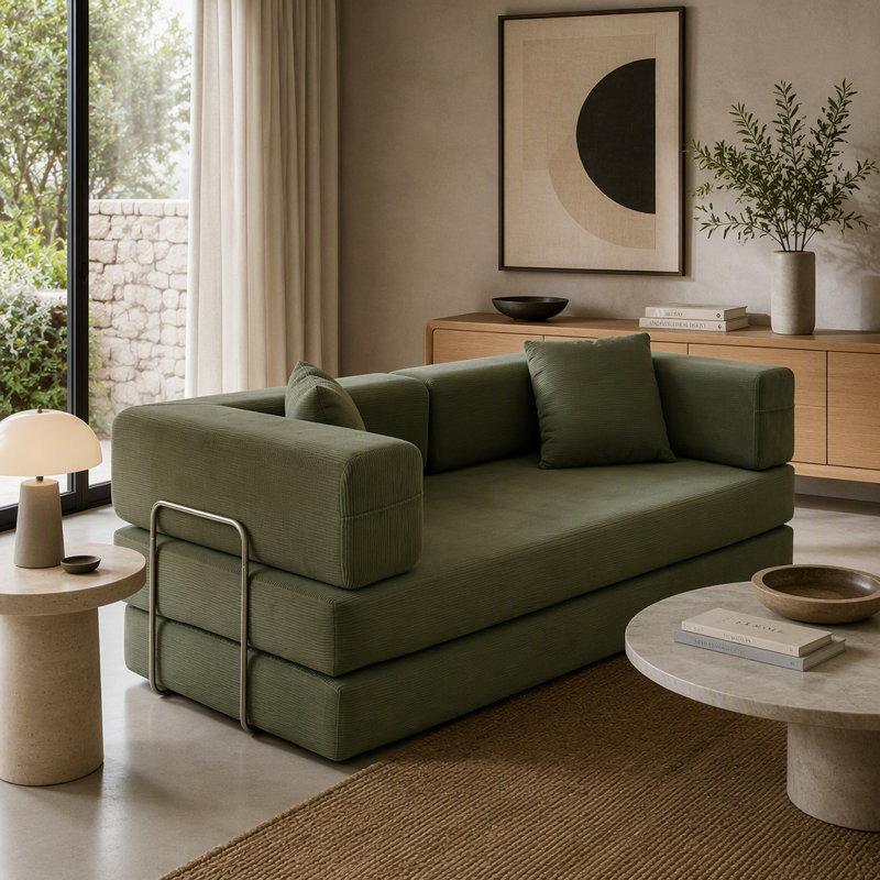 Canapé-lit à compression, canapé convertible avec dossier coussiné et accoudoirs, modulaire désossé pour le salon, la chambre à coucher