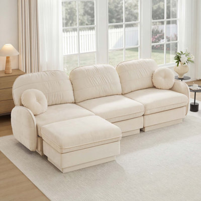 Canapé surdimensionné en L de 105 po en chenille de 105 po, canapé à assise profonde avec repose-pieds mobile à 1 place, coussins ronds exquis et coussins de dossier matelassés, pieds de cadre encastrés