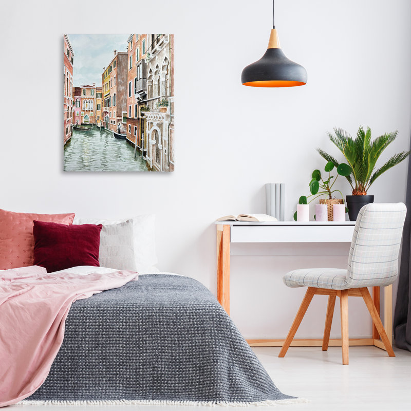 Art mural sur toile, "Town architecture canal", conception par Cindy Jacobs, H 40 po x l 30 po