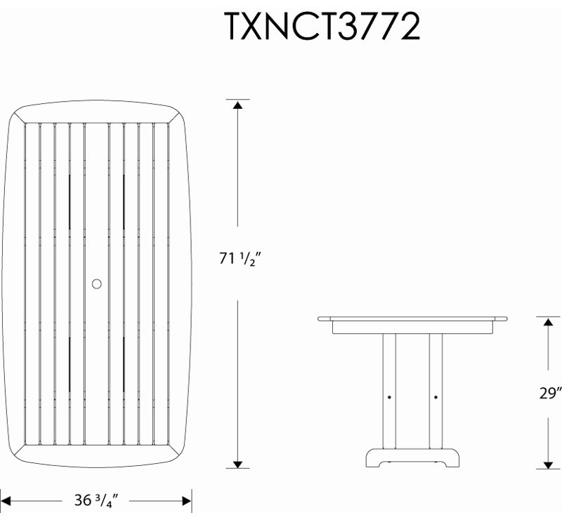 Table de salle à manger POLYWOOD Yacht Club 37 "x 72", Toit de forêt tropicale