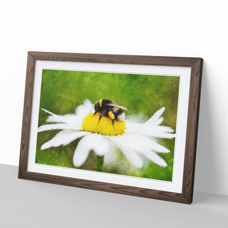 Bee Collecting Pollen Vol.2 - Picture Frame Painting, 48cm H x 65cm W x 2cm D, Walnut Framed
