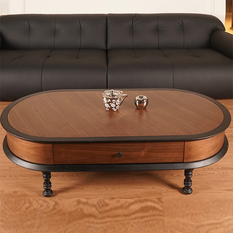 Table basse brune en bois massif ovale, H 15,75 po x L 55,12 po x l 21,65 po