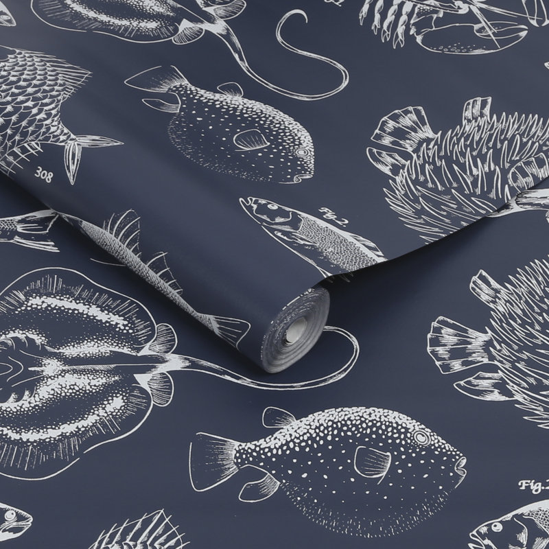 Oasis Contour Antibac Antibacterial Into the Deep Navy Fish Washable Wallpaper
