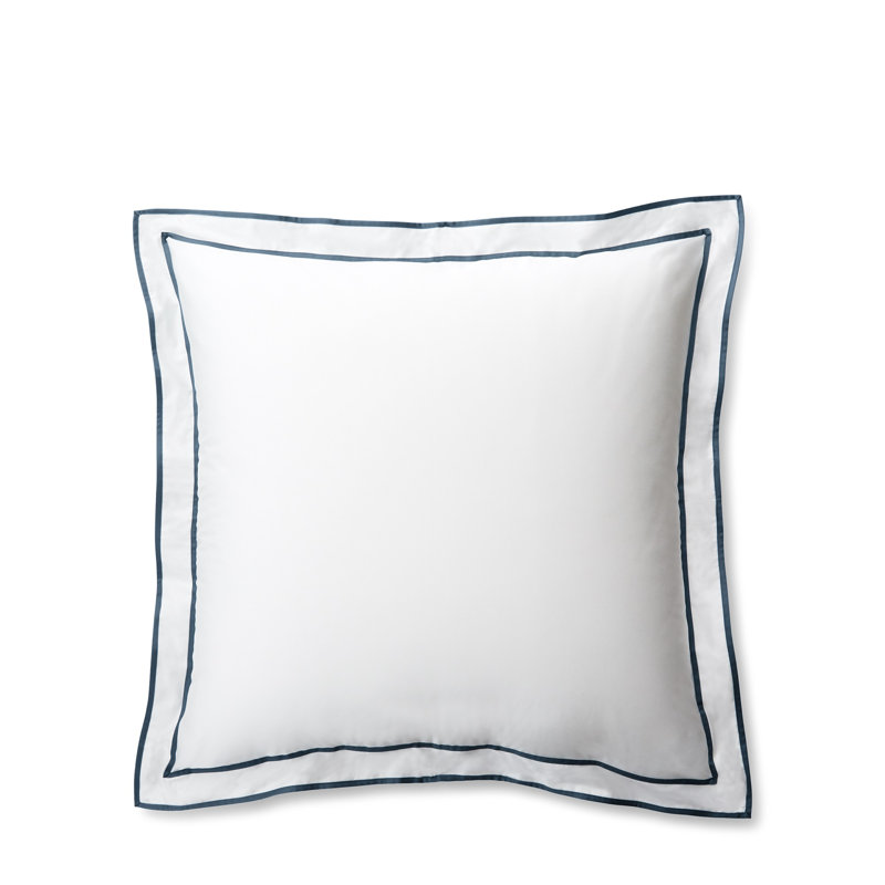 White and Navy Cotton Standard Pillow Sham with Trim