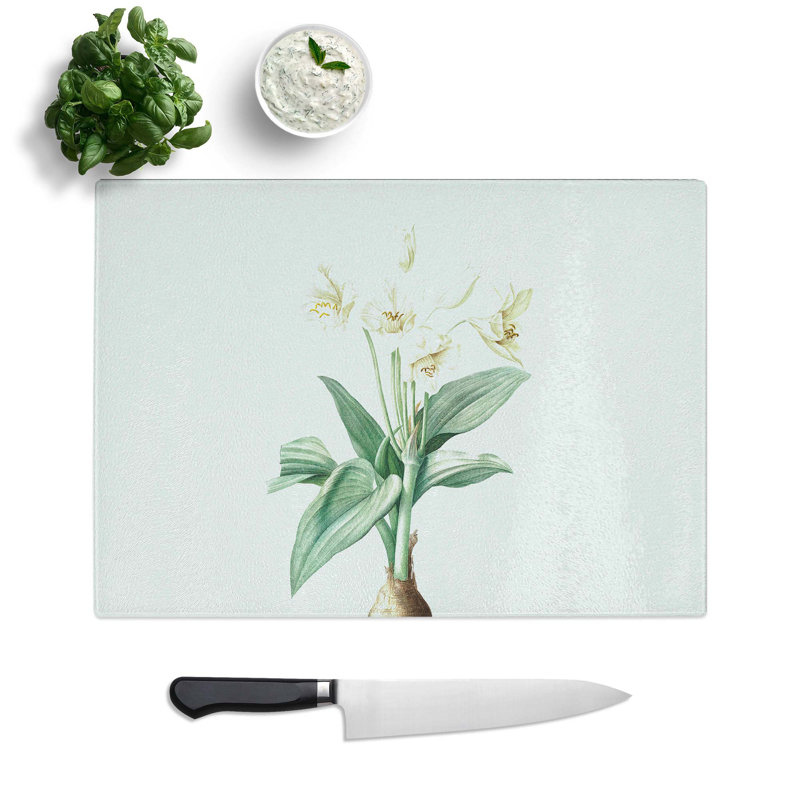 Tempered Glass Crinum Flowers Chopping Board, 39 cm W x 28.5 cm L