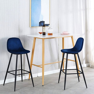 De 2 tabourets de bar, chaise de comptoir moderne en velours de 30 po avec dossier, pieds et repose-pieds en métal, facile à installer, tabourets et repose-pieds de 30 po bleu pour la cuisine, assemblage rapide
