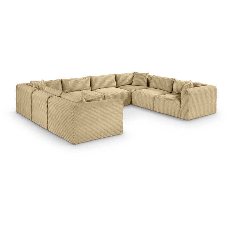 Canapé modulaire Carmean, Velours côtelé texturé Camel, 4 sans accoudoirs, 4 en coin