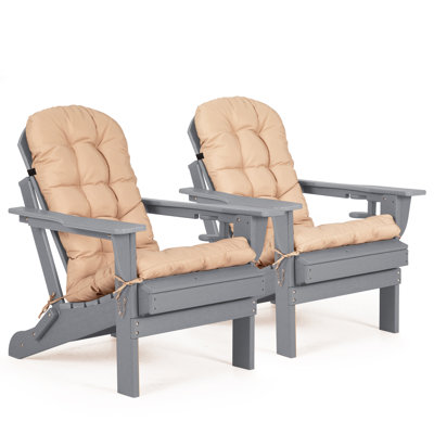 Folding Adirondack Chairs Set Of 2 With Cushion, Hdpe Oversized Patio Chair Weather Resistant by NALONE
