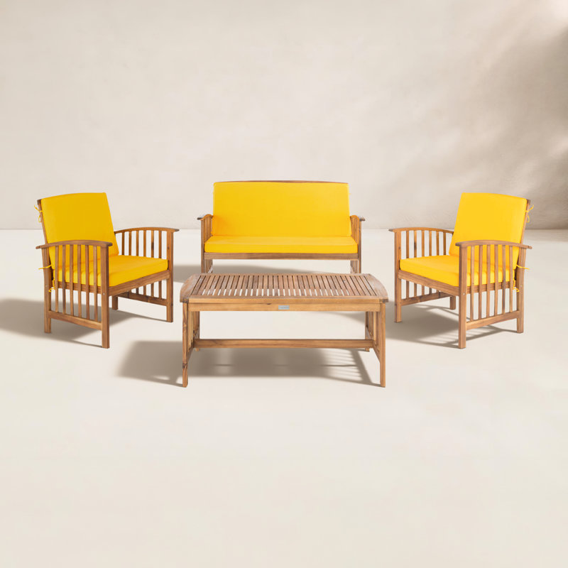 Delosreyes 4 Piece Sofa Seating Group with Cushions, Navy Toss Pillow Color/Yellow Cushion