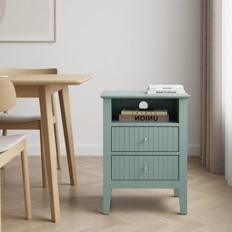 Table de chevet 18 po à 2 tiroirs - Canapé de chambre à coucher moderne, Vert, Ne s’applique pas