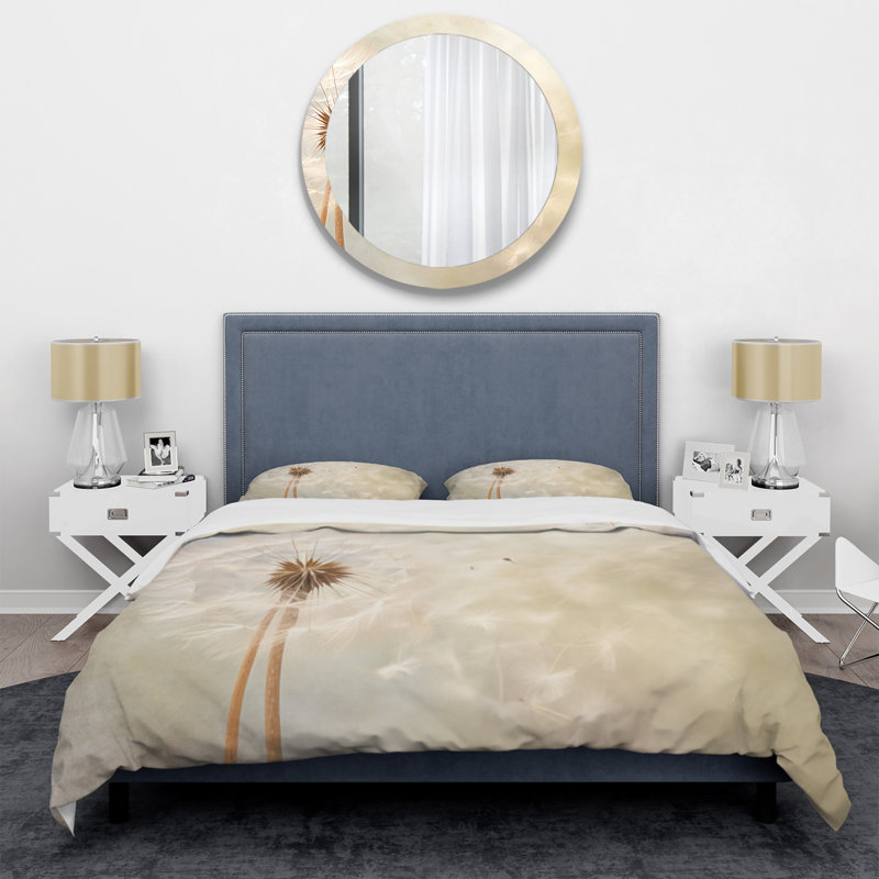White Dandelion Romantic Impression IV - Floral Duvet Cover Set, King Duvet Cover + 2 King Shams